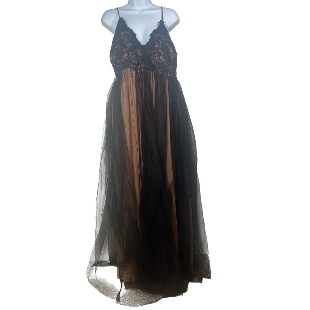 Southern Fried Chics Vallie Dress Black Lace Tulle Nude Lining  Large romantic